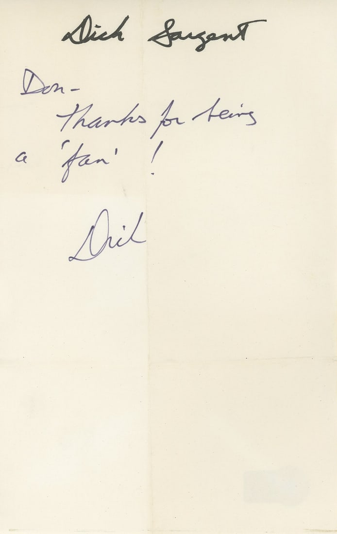 Dick Sargent Signed 5.5x8.5 Handwritten Letter Beckett Authenticated Bewitched (1 of 2)