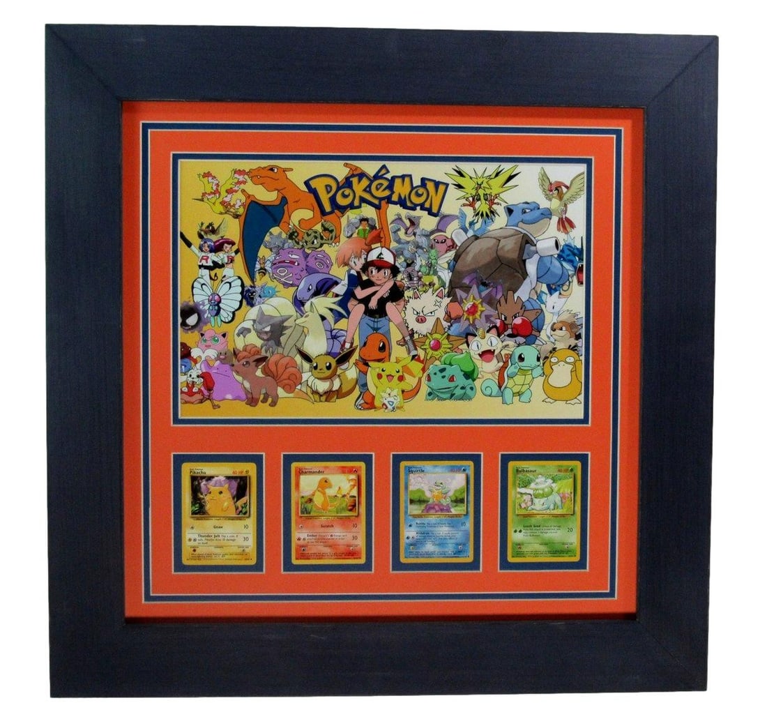 Framed Pokemon Lithograph With Four Card Collage 9x14 Signed Artwork (1 of 2)