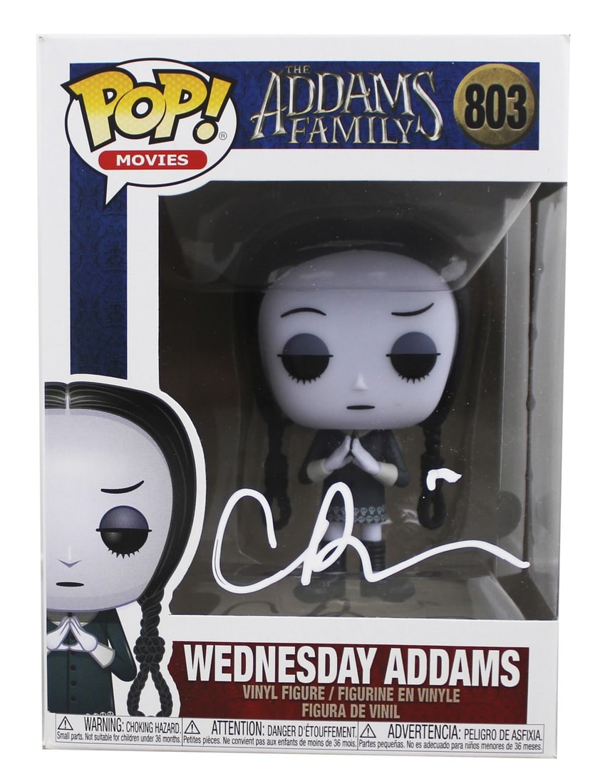 Beckett Signed Wednesday Addams Funko Pop Christina Ricci #803: Beckett Signed Wednesday Addams Funko Pop Christina Ricci #803 This is an original Wednesday Addams #803 Funko Pop Vinyl Figure from The Addams Family, personally signed by Christina Ricci. The autogr