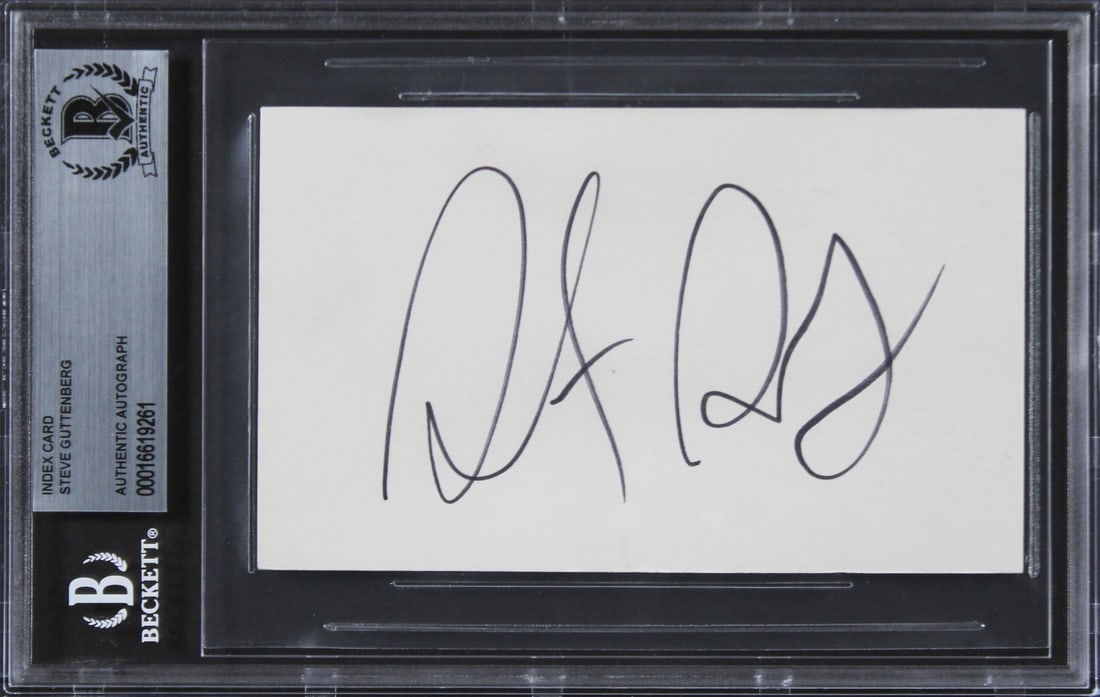 Steve Guttenberg Police Academy Autographed 3x5 Index Card Beckett Slabbed (1 of 2)