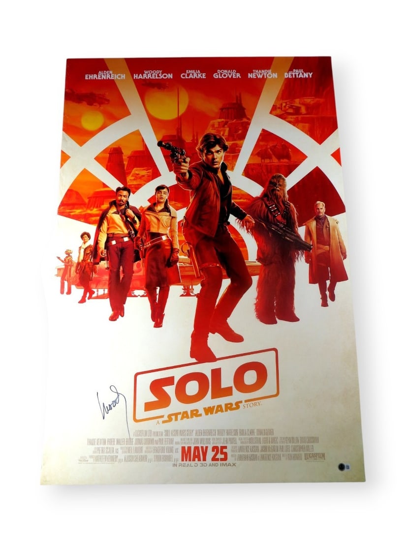 Woody Harrelson Autographed 27X40 Poster Solo A Star Wars Story Beckett Authenticated: Woody Harrelson Autographed 27X40 Poster Solo A Star Wars Story Beckett Authenticated This original 27" x 40" poster, featuring Woody Harrelson's autograph, is a must-have for any fan of 'Solo: A Star