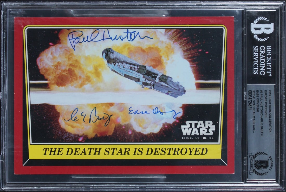 2016 Star Wars Celebration Europe OVS 9 Card Signed by Huston Bailey Owyeung Beckett: 2016 Star Wars Celebration Europe OVS 9 Card Signed by Huston Bailey Owyeung Beckett This 2016 Star Wars Celebration Europe Oversized #9 card has been personally signed by Paul Huston, Charlie Bailey,
