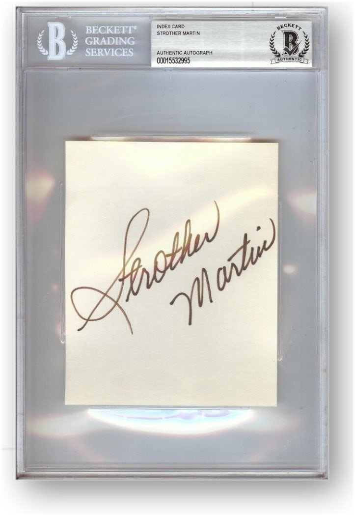 Strother Martin Hand Signed Index Card Beckett Authenticated Cool Hand Luke: Strother Martin Hand Signed Index Card Beckett Authenticated Cool Hand Luke This is a Strother Martin autographed index card, authenticated by Beckett Authentication Services. The card relates to "Coo