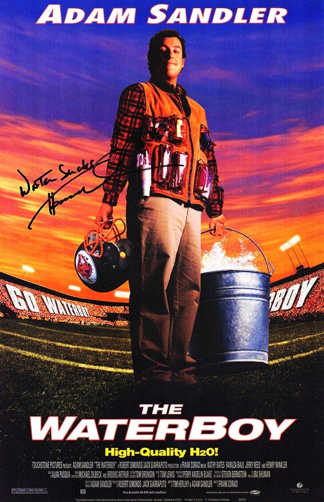 Henry Winkler Signed The Waterboy 11x17 Poster w/Water Sucks Inscription: Henry Winkler Signed The Waterboy 11x17 Poster w/Water Sucks Inscription Celebrate the classic comedy with this original 11x17 movie poster of The Waterboy, personally signed by Henry Winkler, featuri