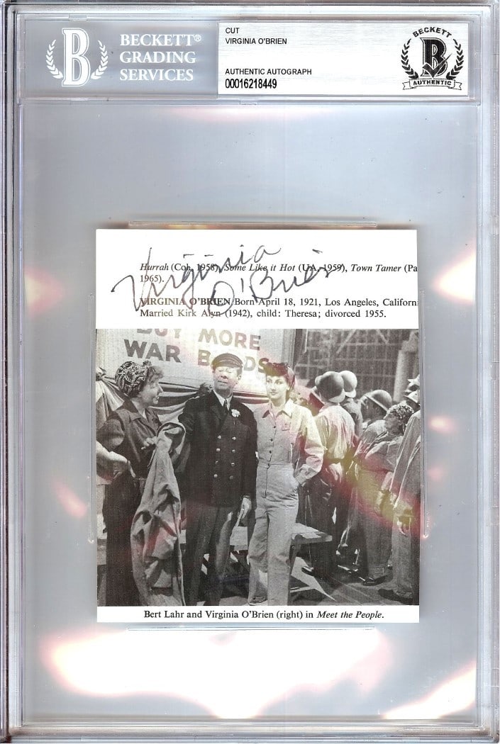 Encased Virginia O'Brien Autographed Cut Signature Beckett Authenticated (1 of 1)