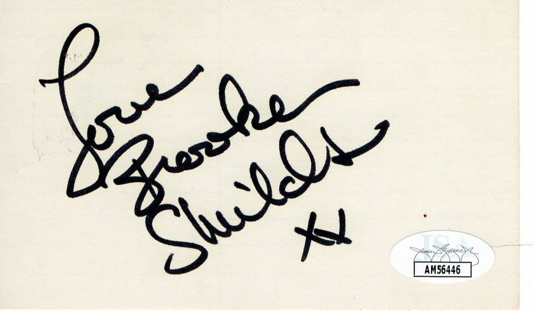 Brooke Shields Authentic Signed 3x5 Index Card JSA Authenticated: Brooke Shields Authentic Signed 3x5 Index Card JSA Authenticated This is a standard 3 x 5 inch index card signed by Brooke Shields, noted for her roles in "Blue Lagoon" and "Pretty Baby." The autograp