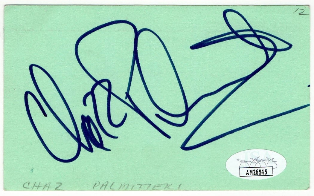 Autographed 3x5 Index Card Signed by Chazz Palminteri JSA Authenticated: Autographed 3x5 Index Card Signed by Chazz Palminteri JSA Authenticated This is an original index card featuring the autograph of Chazz Palminteri, known for his work in 'A Bronx Tale.' The card measu