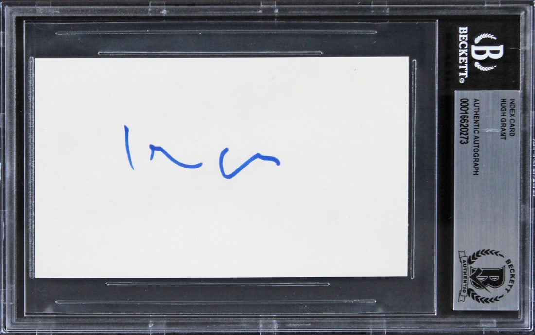 Hugh Grant Love Actually Signed 3x5 Index Card Beckett Authenticated: Hugh Grant Love Actually Signed 3x5 Index Card Beckett Authenticated This authentic autographed 3x5 index card features the signature of Hugh Grant, renowned for his role in the beloved film 'Love Act