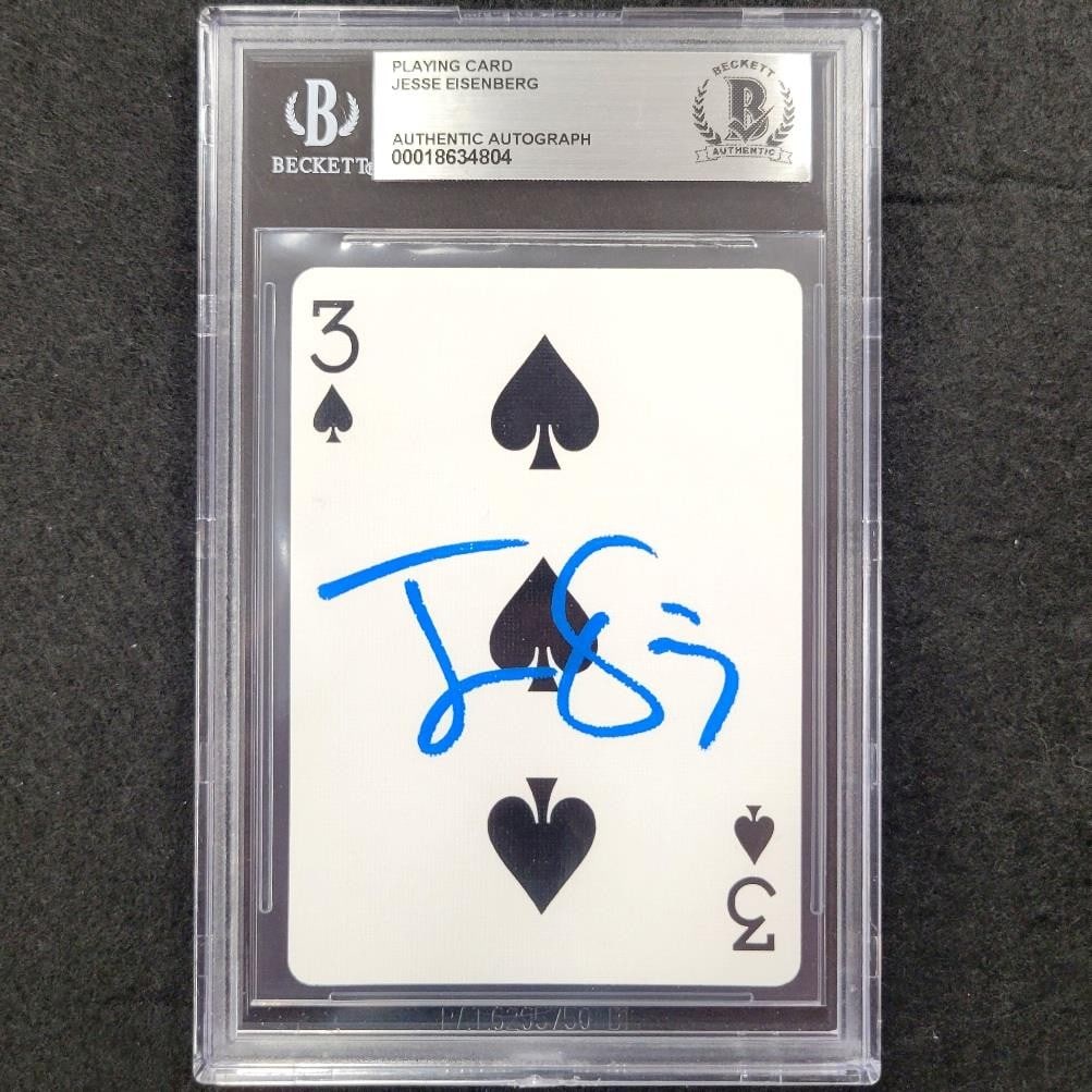 Jesse Eisenberg Signed 3 Spade Playing Card Now You See Me Beckett Authenticated (1 of 2)