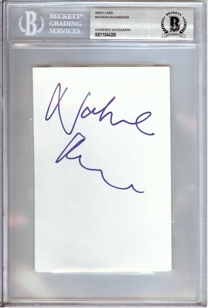 Natasha Richardson Autographed Index Card 4x6 Beckett Authenticated: Natasha Richardson Autographed Index Card 4x6 Beckett Authenticated This is an original autographed index card signed by the late actress Natasha Richardson. The index card measures 4 x 6 inches and i
