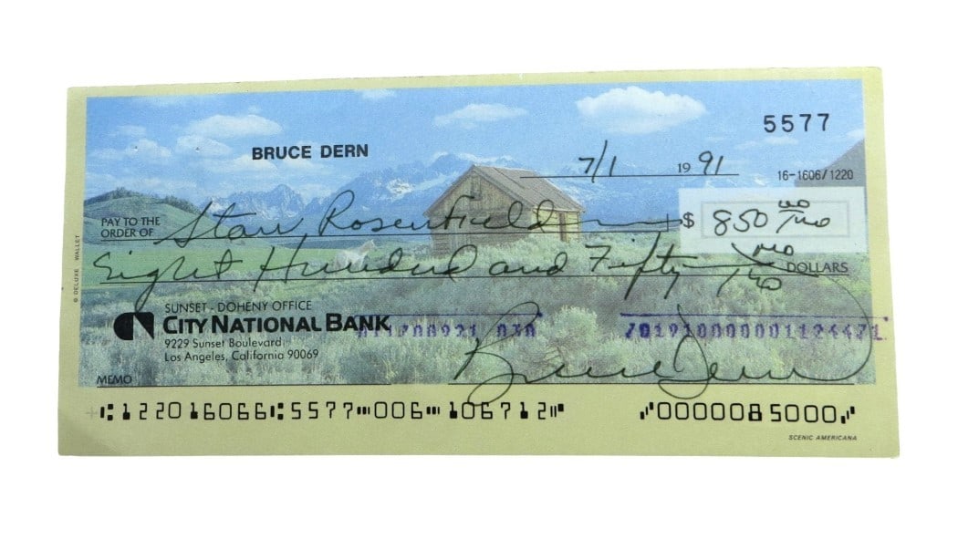 Bruce Dern Signed Bank Check JSA Authenticated Autograph: Bruce Dern Signed Bank Check JSA Authenticated Autograph This is an original bank check signed by Bruce Dern, the acclaimed actor known for his roles in "Coming Home" and "Nebraska." The autograph has