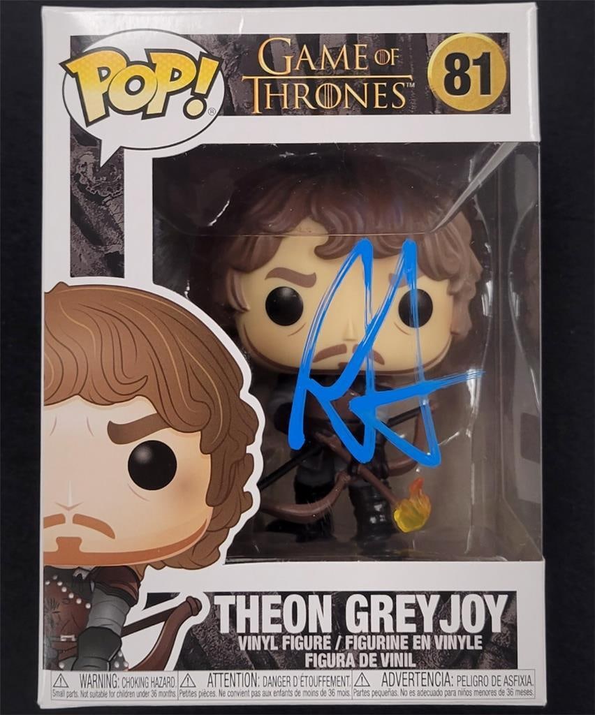 Alfie Allen Signed Theon Greyjoy Funko Pop! Game of Thrones Beckett Authenticated: Alfie Allen Signed Theon Greyjoy Funko Pop! Game of Thrones Beckett Authenticated This is an original Funko Pop! figure of Theon Greyjoy, signed by Alfie Allen, known for his role in the acclaimed ser