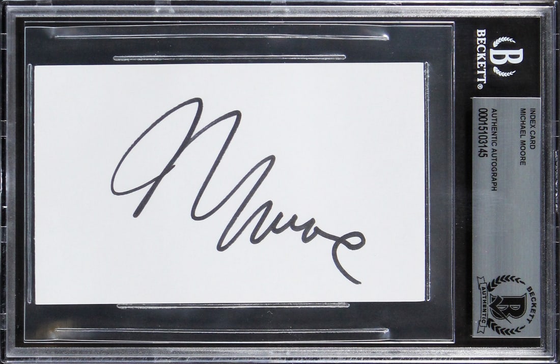 Beckett Authenticated Michael Moore Signed 3x5 Card from Fahrenheit 911 (1 of 2)