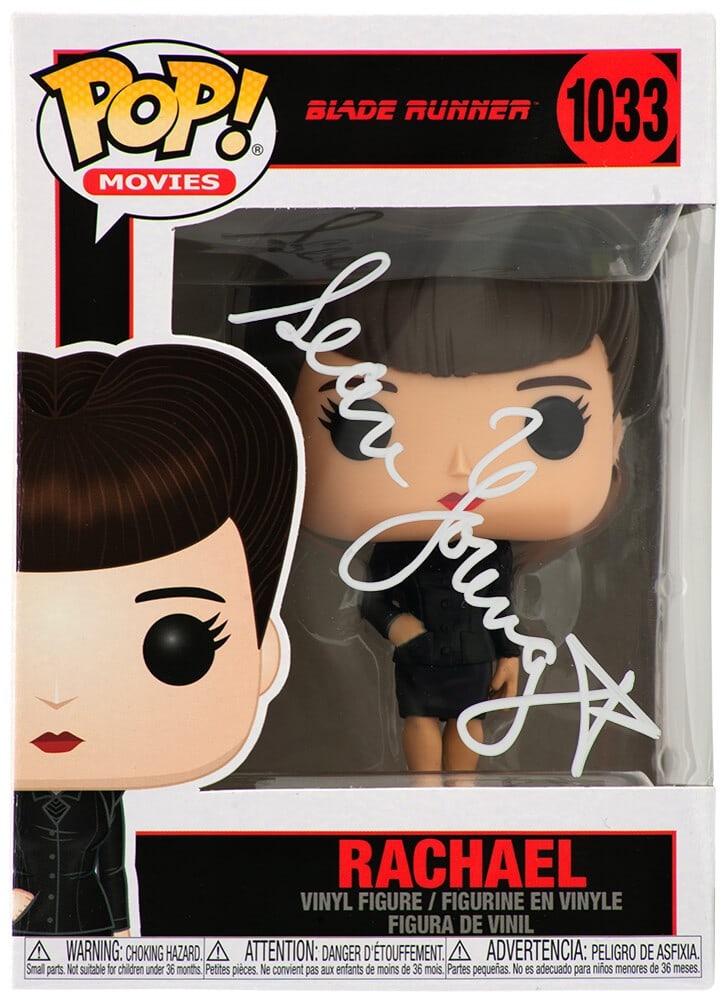Blade Runner Rachel Funko Pop #1033 Signed by Sean Young: Blade Runner Rachel Funko Pop #1033 Signed by Sean Young This is a pre-owned Funko Pop doll #1033 featuring Rachel from Blade Runner, signed by Sean Young. The autograph includes a tamper-proof number