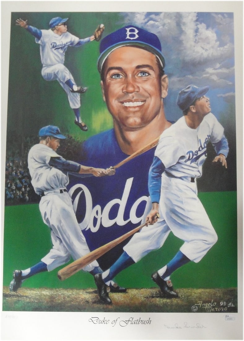 Duke Snider 18x24 Poster Signed for Los Angeles Dodgers JSA Authenticated: Duke Snider 18x24 Poster Signed for Los Angeles Dodgers JSA Authenticated This is an original 18x24 poster autographed by Duke Snider of the Los Angeles Dodgers. The signature has been authenticated b