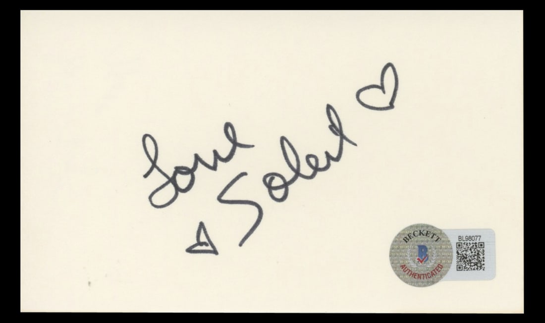 Soleil Moon Frye Punky Brewster Signed Index Card with Love BAS: Soleil Moon Frye Punky Brewster Signed Index Card with Love BAS This is an autographed 3x5 index card personally signed by Soleil Moon Frye, known for her role in Punky Brewster. The card features the