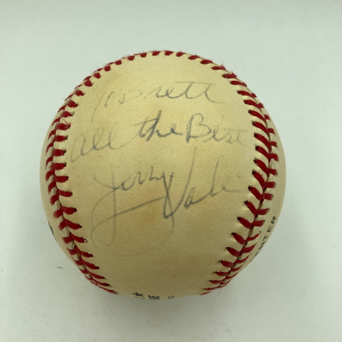 Jerry Vale Signed Baseball with JSA Certificate of Authenticity: Jerry Vale Signed Baseball with JSA Certificate of Authenticity This is an authentic autographed baseball signed by Jerry Vale, a renowned movie star. The signature comes with a James Spence Authentic