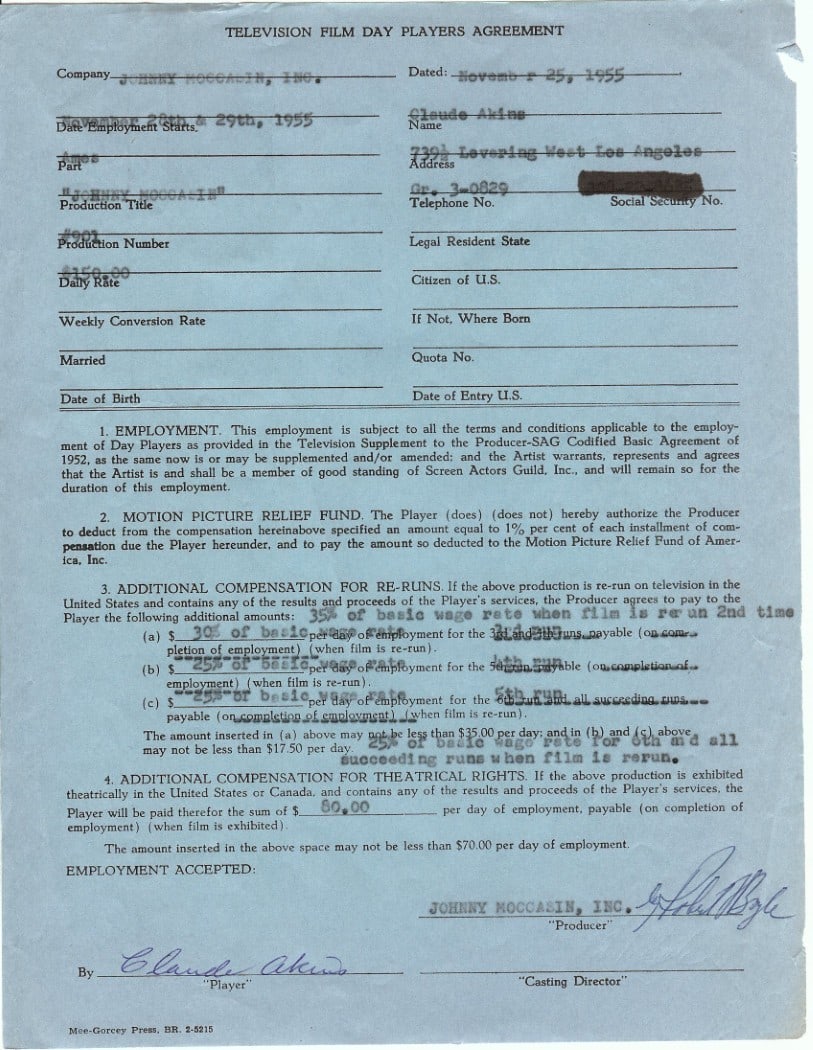 Autographed Misadventures of Sheriff Lobo Contract by Claude Akins JSA Authenticated: Autographed Misadventures of Sheriff Lobo Contract by Claude Akins JSA Authenticated This is an original autographed contract signed by Claude Akins, known for his role in "Misadventures of Sheriff Lo