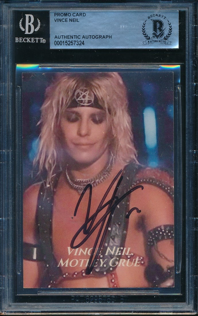 Autographed Vince Neil Promotional Card Beckett Authenticated: Autographed Vince Neil Promotional Card Beckett Authenticated This is an original Vince Neil Motley Crew autographed promotional card from the United States. The card features an authentic signature b