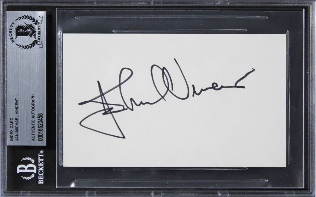 Jan-Michael Vincent Signed Airwolf 3x5 Index Card Beckett Authenticated: Jan-Michael Vincent Signed Airwolf 3x5 Index Card Beckett Authenticated This authentic 3x5 index card features the signature of Jan-Michael Vincent, known for his role in the iconic series Airwolf. Ea