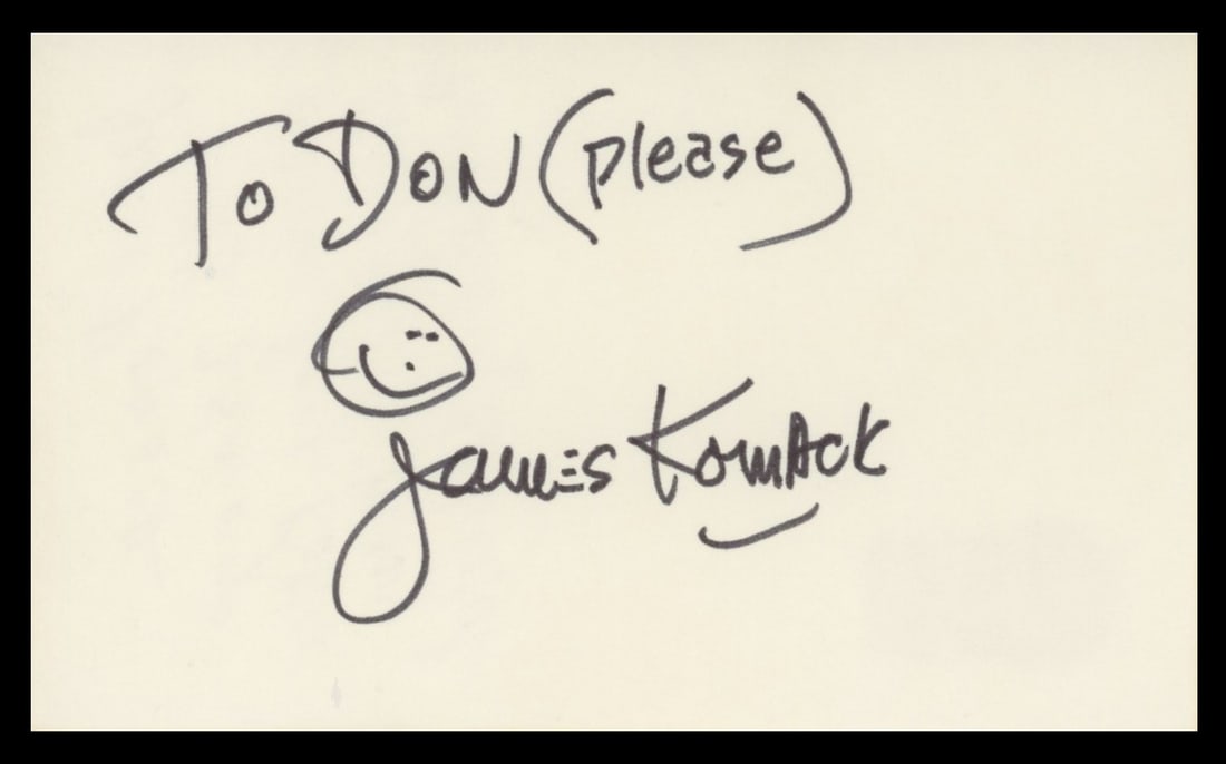 James Komack Signed 3x5 Index Card Beckett Authenticated Welcome Back Kotter: James Komack Signed 3x5 Index Card Beckett Authenticated Welcome Back Kotter This 3x5 index card features a personal inscription and authentic signature from James Komack of Welcome Back, Kotter. The 