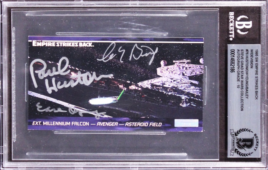 Star Wars Signed 1995 ESB WV #76 Card Gem Mint 10 Beckett Authenticated: Star Wars Signed 1995 ESB WV #76 Card Gem Mint 10 Beckett Authenticated This is a 1995 Star Wars ESB WV #76 trading card, featuring autographs from Paul Huston, Charlie Bailey, and Ease Owyeung. Grade