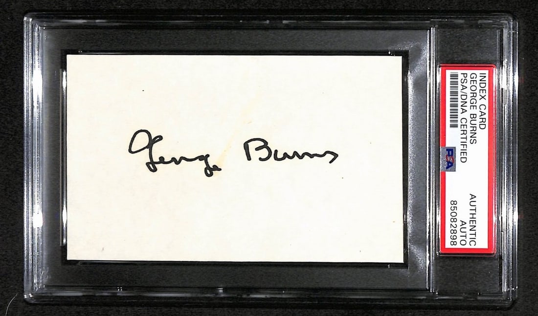 George Burns Signed 3x5 Index Card PSA/DNA Certified Comedian Actor: George Burns Signed 3x5 Index Card PSA/DNA Certified Comedian Actor This offering features a signed 3x5 index card by the legendary comedian, actor, and writer George Burns. The card is authenticated 