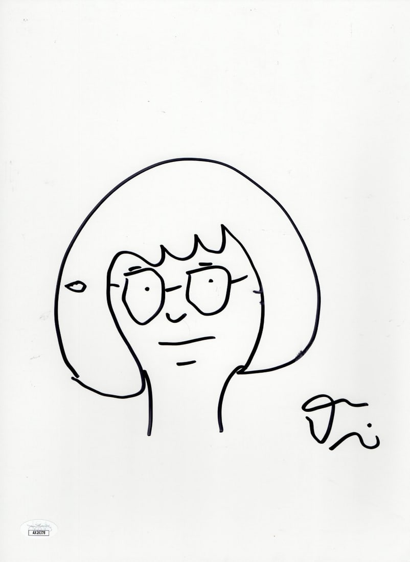 Dan Mintz Signed 11x14 Tina Sketch Drawing Bob's Burgers JSA Authenticated: Dan Mintz Signed 11x14 Tina Sketch Drawing Bob's Burgers JSA Authenticated This is an original sketch drawing of Tina from Bob's Burgers, autographed by Dan Mintz. The artwork measures 11X14 inches an