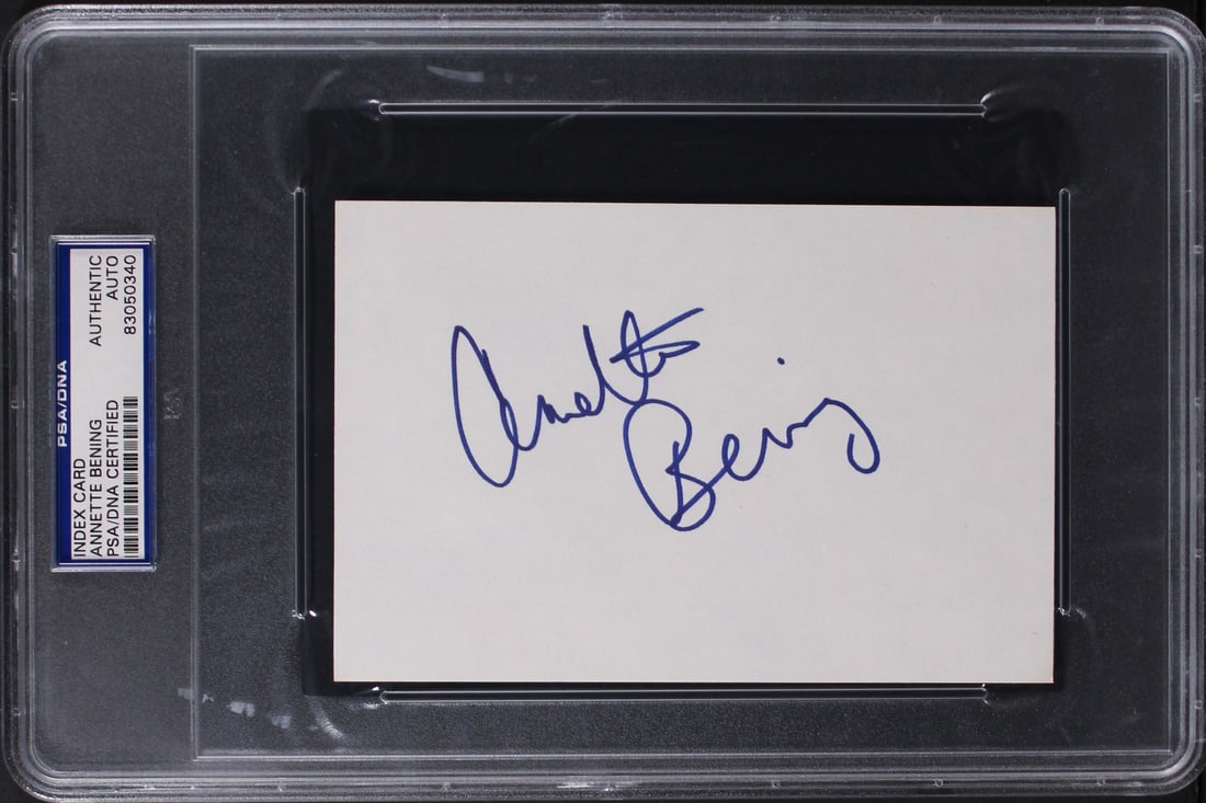 Annette Bening Signed 4x6 Index Card From American Beauty PSA DNA Authenticated: Annette Bening Signed 4x6 Index Card From American Beauty PSA DNA Authenticated This 4x6 index card has been personally signed by Annette Bening from the film American Beauty. The autograph is authent