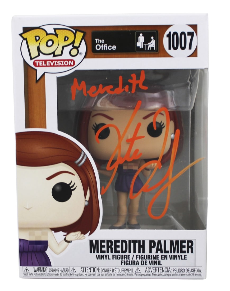 Kate Flannery Signed Meredith Palmer #1007 Funko Pop JSA Authenticated: Kate Flannery Signed Meredith Palmer #1007 Funko Pop JSA Authenticated This is an original autographed Funko Pop Vinyl Figure of Meredith Palmer (#1007) from the beloved TV series The Office, personal