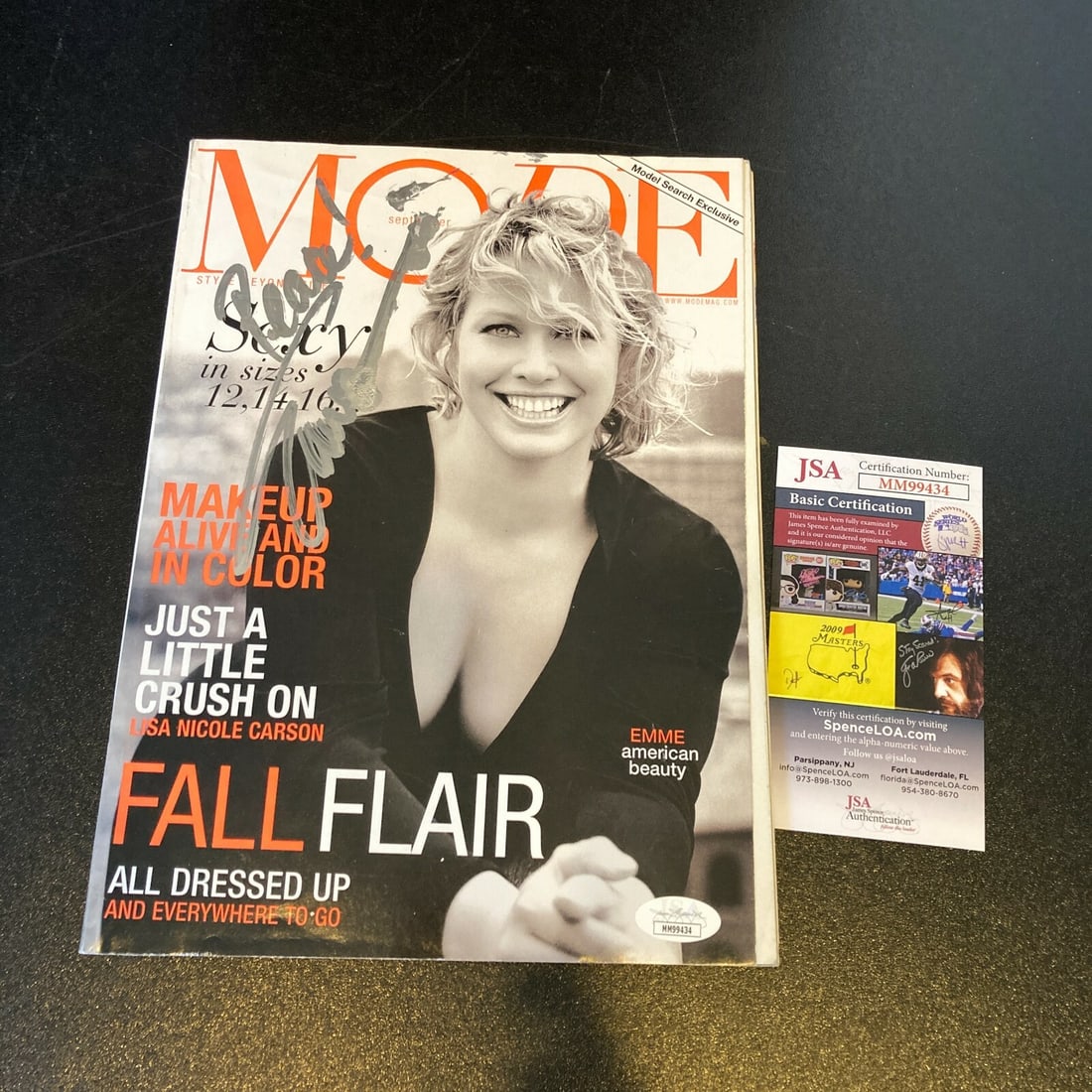 Emme Melissa Owens Miller Signed MORE Magazine JSA Certified Autograph: Emme Melissa Owens Miller Signed MORE Magazine JSA Certified Autograph This is an original signed magazine featuring Emme Melissa Owens Miller, a well-known model. It comes with a James Spence Authent