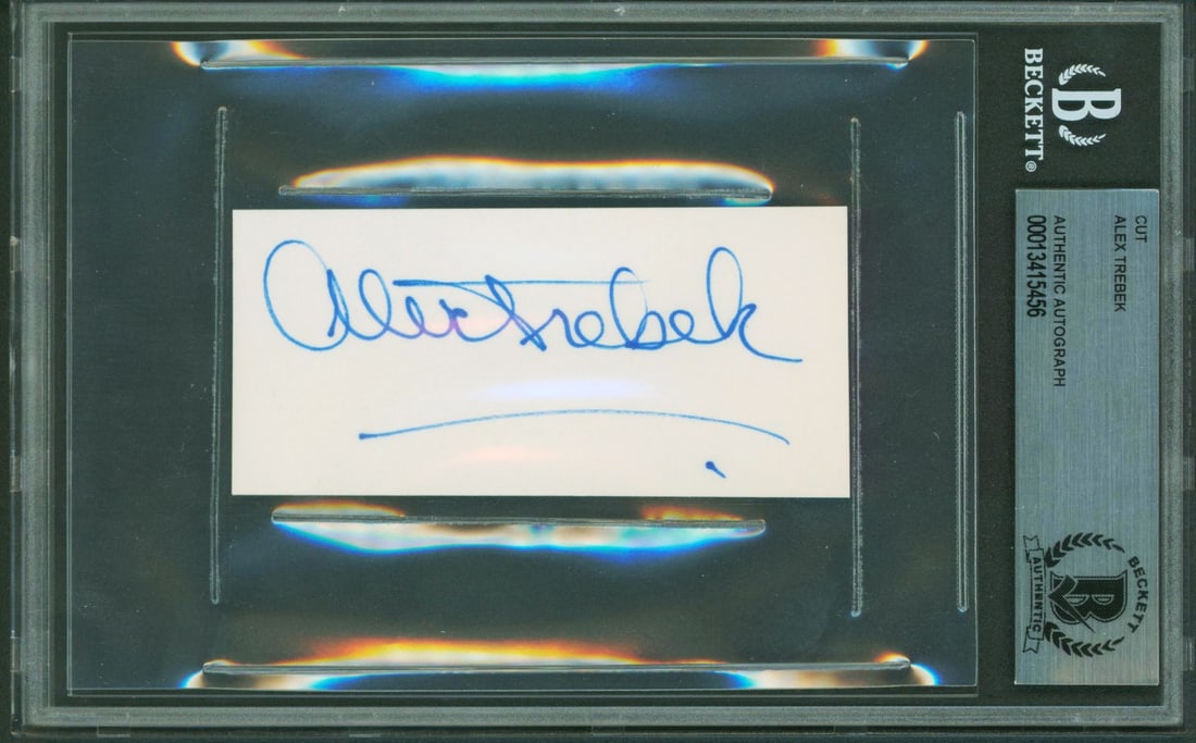 Alex Trebek Signed Jeopardy! Index Card 3.75x1.75 BAS Authenticated: Alex Trebek Signed Jeopardy! Index Card 3.75x1.75 BAS Authenticated This authentic index card measures 3.75x1.75 inches and has been personally signed by the legendary Alex Trebek, the iconic host of 