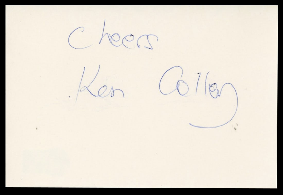 Ken Colley Star Wars Signed 4x6 Index Card with BAS Authentication: Ken Colley Star Wars Signed 4x6 Index Card with BAS Authentication This authentic 4x6 index card is personally signed by Ken Colley, known for his role in Star Wars. The card features the inscription 