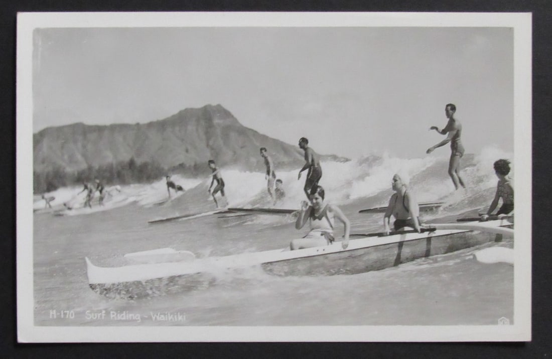 Original Black and White Waikiki Surf Culture Vintage Photo Postcard (1 of 1)