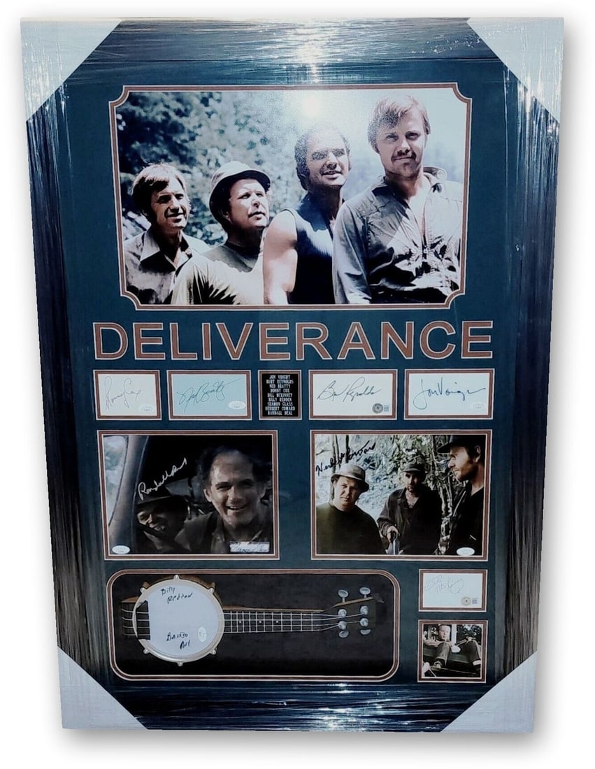 Deliverance Signed Cast Photo Collage with JSA Authentication: Deliverance Signed Cast Photo Collage with JSA Authentication This stunning autographed framed collage features the iconic cast of the film 'Deliverance,' showcasing the authentic signatures of legend