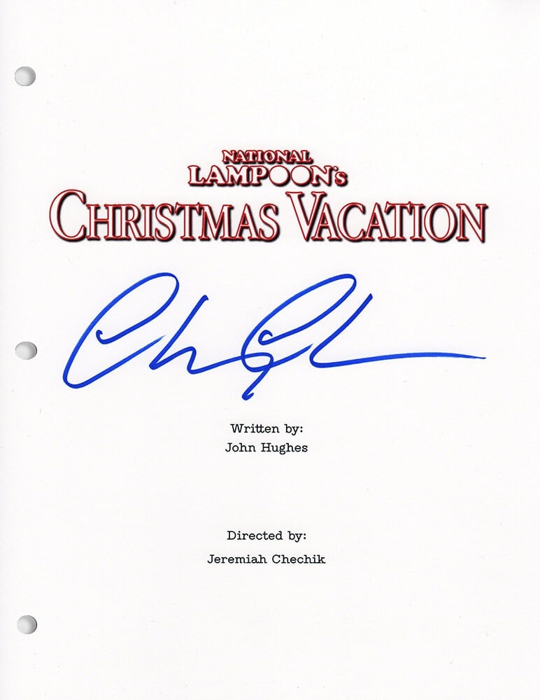 Chevy Chase Signed Christmas Vacation Script Cover with COA: Chevy Chase Signed Christmas Vacation Script Cover with COA Celebrate the holiday season with this authentic signed cover page from the National Lampoon's Christmas Vacation movie script, featuring th