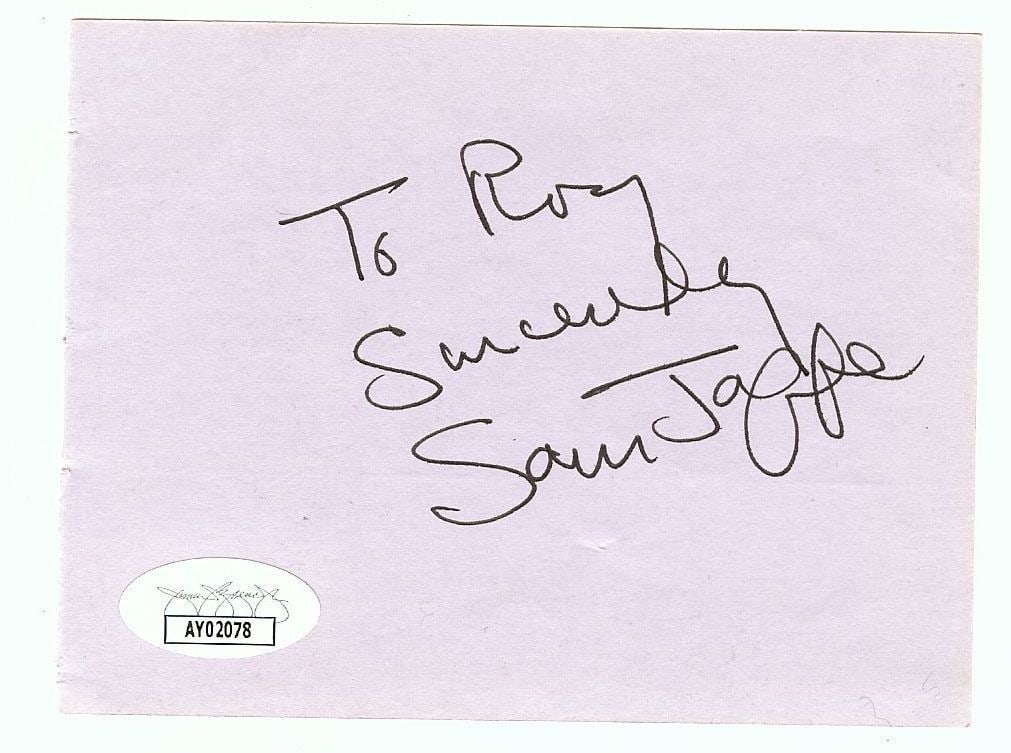 Sam Jaffe Authentic Cut Autograph From The Asphalt Jungle JSA Certified: Sam Jaffe Authentic Cut Autograph From The Asphalt Jungle JSA Certified This is an original cut signature autographed by Sam Jaffe, known for his role in The Asphalt Jungle. The autograph has been aut