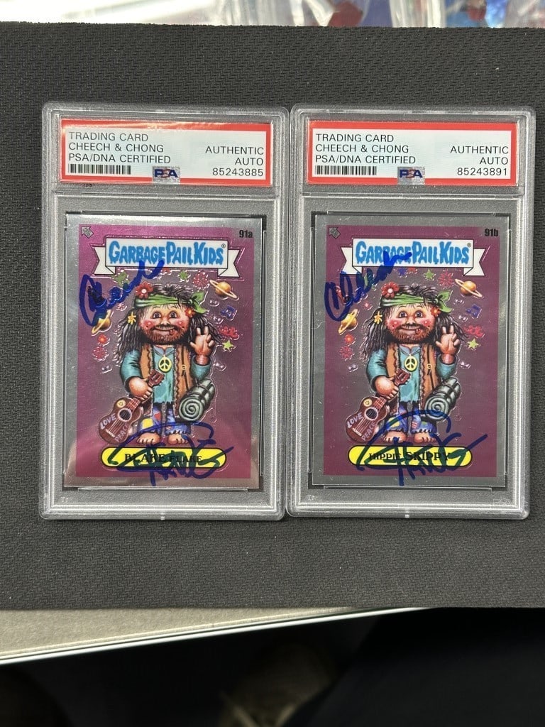 Set of Two Cheech Marin Tommy Chong Signed Garbage Pail Kids Chrome Cards PSA (1 of 2)