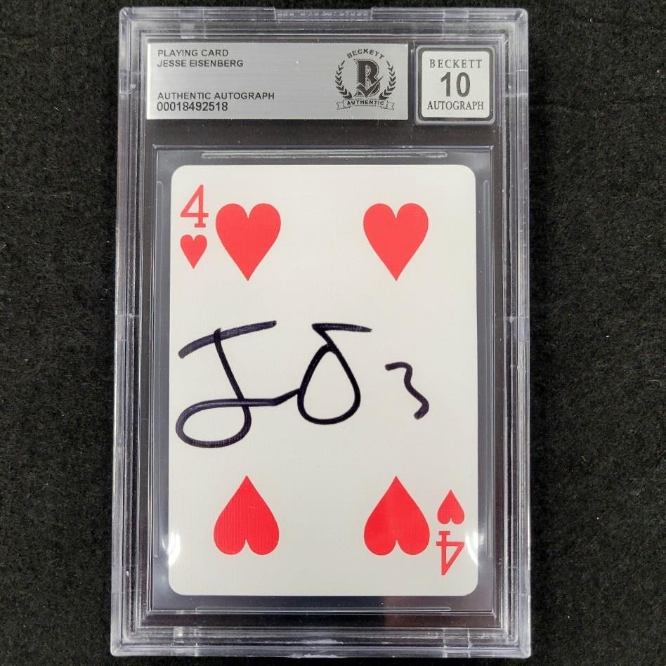 Jesse Eisenberg Signed 4 Hearts Card Now You See Me Beckett Authenticated (1 of 2)