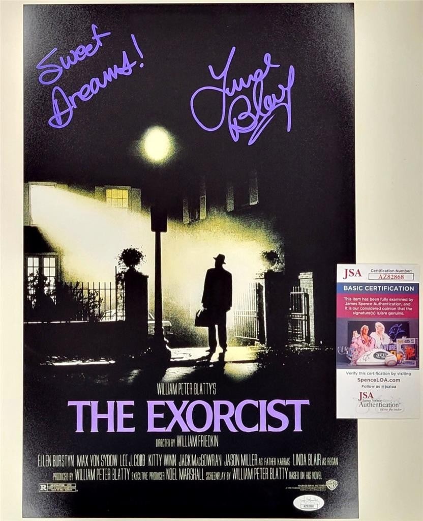 Linda Blair Autographed 11x17 The Exorcist Photo JSA Certified: Linda Blair Autographed 11x17 The Exorcist Photo JSA Certified This is an original 11x17 photograph poster from the iconic movie "The Exorcist," signed by Linda Blair, who played the unforgettable rol