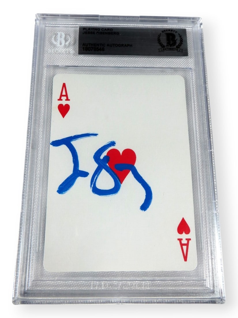 Autographed Ace of Hearts Card Jesse Eisenberg Now You See Me Beckett Authenticated: Autographed Ace of Hearts Card Jesse Eisenberg Now You See Me Beckett Authenticated This is an original playing card from the movie "Now You See Me," personally signed by Jesse Eisenberg. The card is 