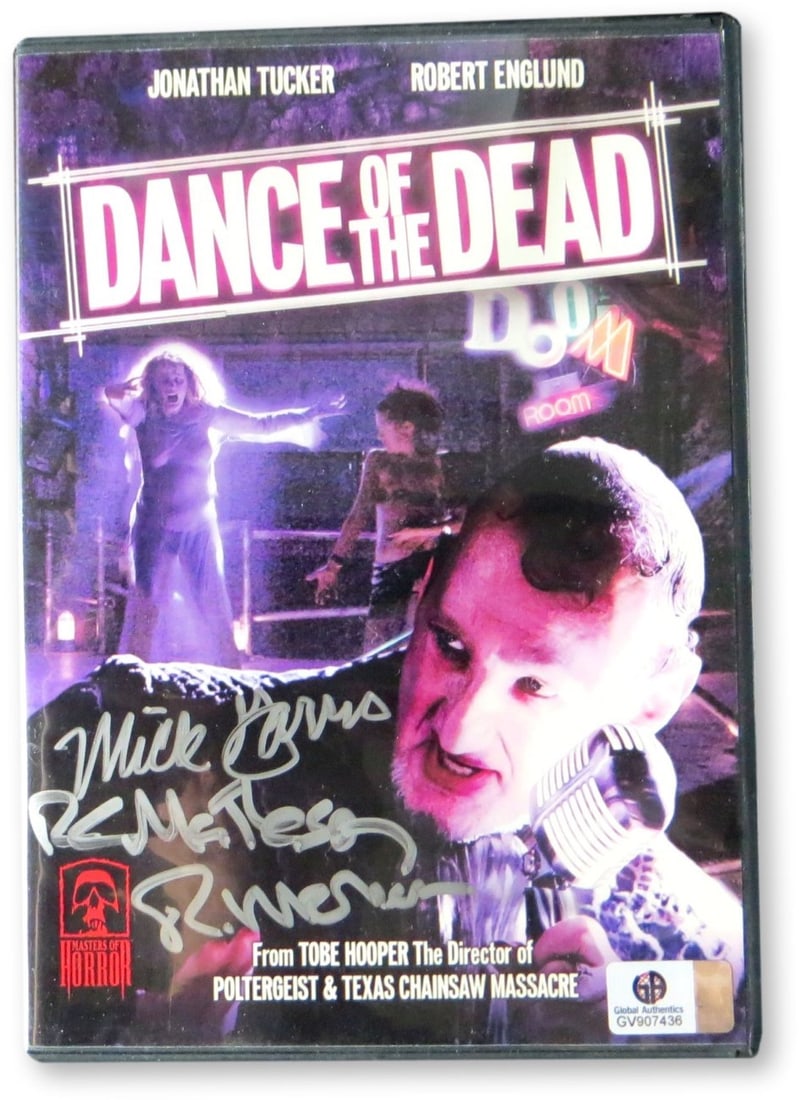 DVD Cover for Dance of the Dead Signed by Garris and Matheson Global Authentics: DVD Cover for Dance of the Dead Signed by Garris and Matheson Global Authentics This is an original DVD cover for "Dance of the Dead," featuring multiple autographs from Mick Garris, Richard Matheson,