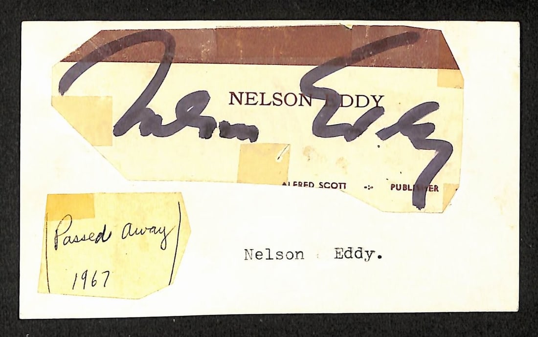 Autographed 3x5 Index Card Inscribed by Nelson Eddy (1 of 1)