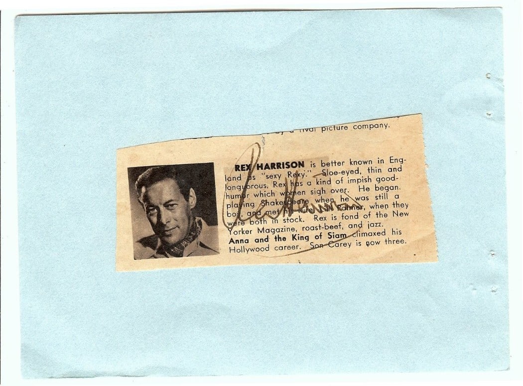 Rex Harrison Autographed Cut Signature JSA Certified Anna and the King of Siam: Rex Harrison Autographed Cut Signature JSA Certified Anna and the King of Siam This is a cut signature autographed by Rex Harrison, renowned for his role in "Anna & The King of Siam." The signature is