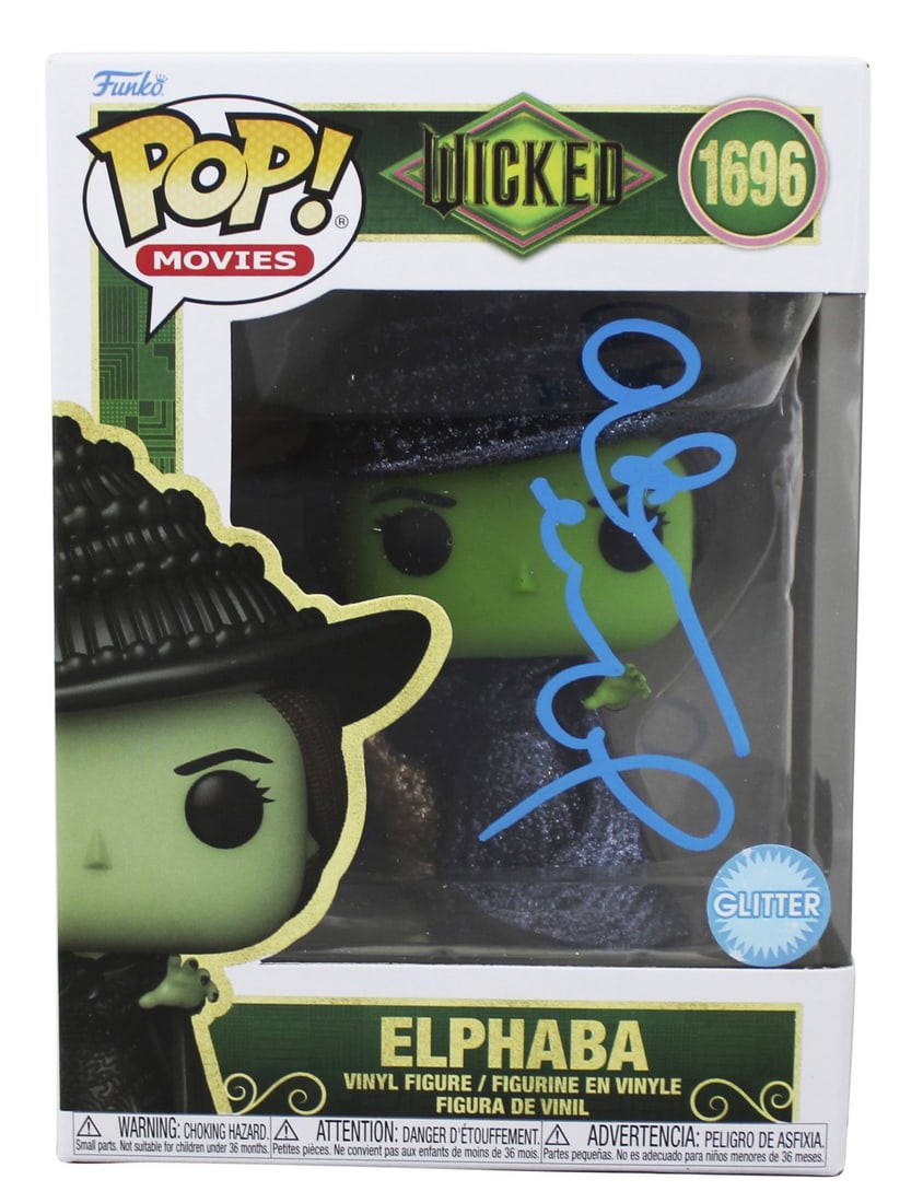 Elphaba #1696 Funko Pop Signed by Idina Menzel Beckett Authenticated: Elphaba #1696 Funko Pop Signed by Idina Menzel Beckett Authenticated This pre-owned Elphaba #1696 Funko Pop Vinyl Figure from Wicked has been personally signed by Idina Menzel. The autograph is authen