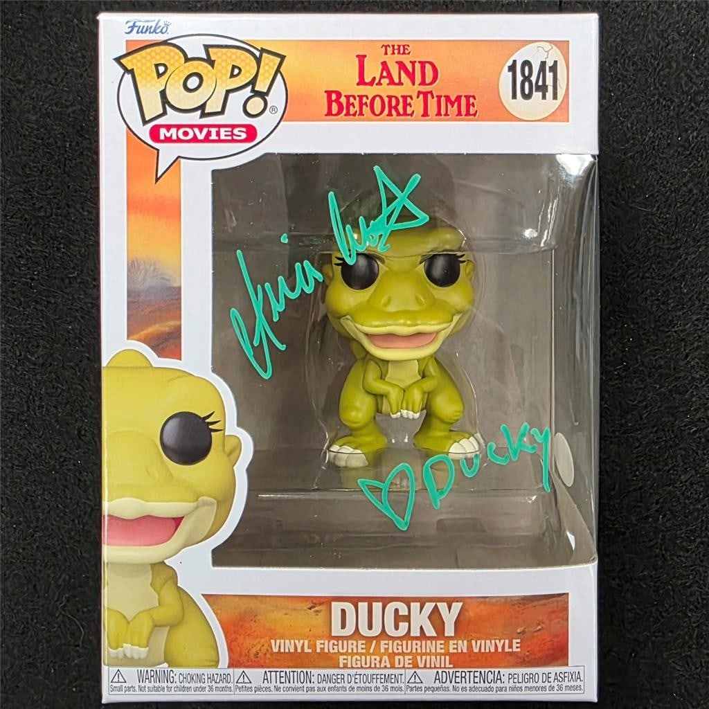 The Land Before Time Ducky Funko Pop Signed by Aria Noelle Curzon JSA Authenticated: The Land Before Time Ducky Funko Pop Signed by Aria Noelle Curzon JSA Authenticated This original Funko Pop figure, number 1841, from The Land Before Time series features the character "Ducky." It is 