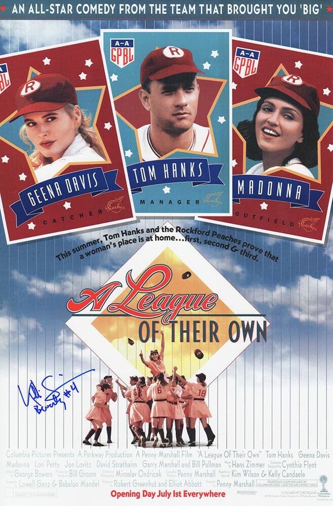 Kelli Simpkins Signed A League Of Their Own 11x17 Poster with Beverly Inscription COA: Kelli Simpkins Signed A League Of Their Own 11x17 Poster with Beverly Inscription COA This original 11x17 movie poster from the classic film 'A League of Their Own' features the signature of Kelli Sim