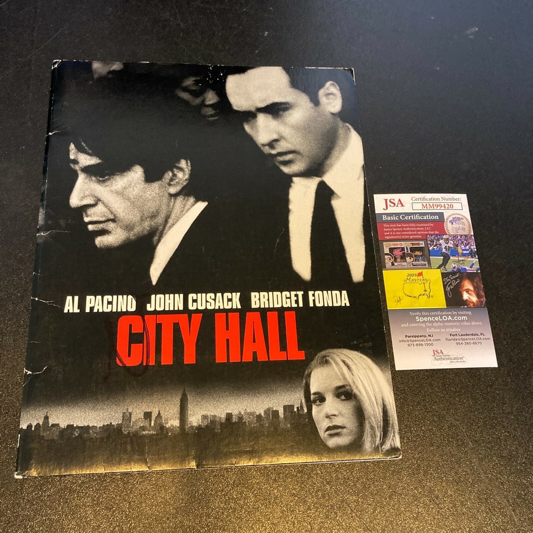 Al Pacino Signed City Hall Movie Folder with JSA COA: Al Pacino Signed City Hall Movie Folder with JSA COA This is an original autographed City Hall movie folder signed by Al Pacino, featuring a James Spence Authentication (JSA) certificate. The item inc