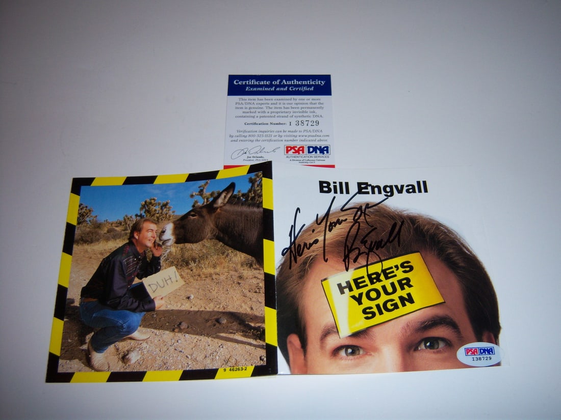 Signed Bill Engvall Here's Your Sign CD Cover with PSA/DNA Authentication: Signed Bill Engvall Here's Your Sign CD Cover with PSA/DNA Authentication This is an original CD cover of "Here's Your Sign" signed by Bill Engvall. The item is pre-owned and originates from the Unite
