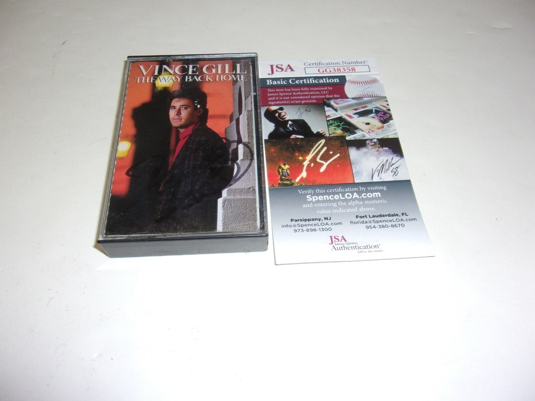 Signed Vince Gill The Way Back Home Cassette Album with JSA COA: Signed Vince Gill The Way Back Home Cassette Album with JSA COA This is an original cassette tape album of Vince Gill's "The Way Back Home," signed and accompanied by a JSA Certificate of Authenticity